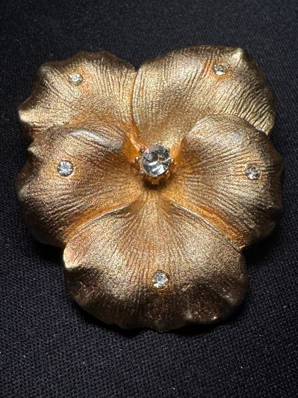 Vintage Large Pansy Coro Brooch with Rhinestones